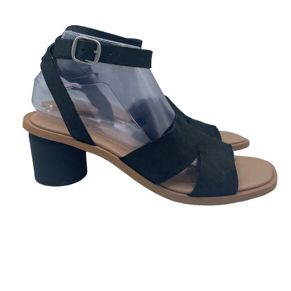 Lucky Brand Pemal Black Leather Sandals Heels Straps Buckle Womens 9 - Picture 2 of 8